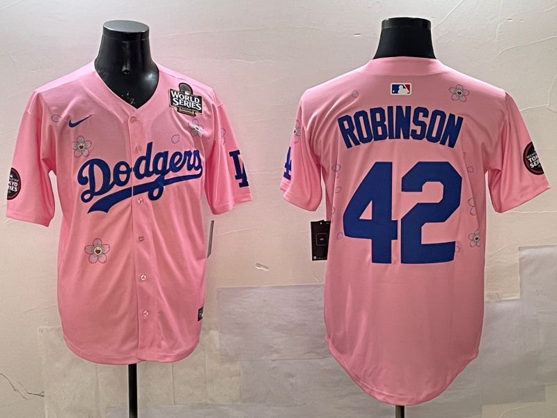 Men Los Angeles Dodgers 42 Robinson Pink Sakura Edition 2025 Nike MLB Jersey style 2